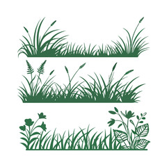 Green grass tufts, simple vector isolated elements,flat design,lawn border,grass blades, minimalist nature graphics,2D grass patches