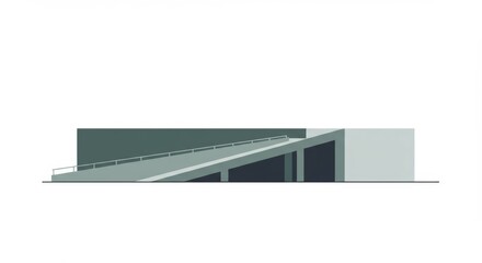 Stylized Minimalist Rehabilitation Center with Ramps on White Background Flat Graphic