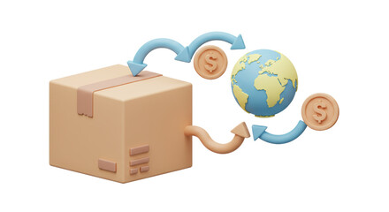 Isolated Box Earth and Dollar Exchange Global Trade