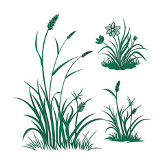 Green grass tufts, simple vector isolated elements,flat design,lawn border,grass blades, minimalist nature graphics,2D grass patches
