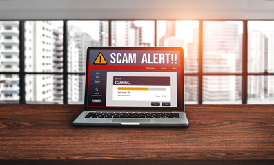 Cyber security software show alert of cyber attack for protection snugly. Danger from virus,...