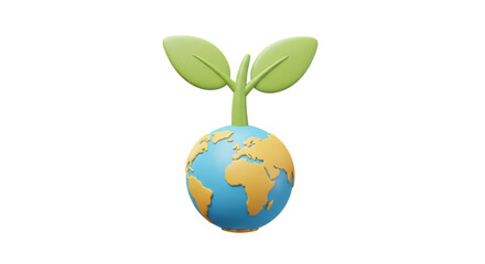 Isolated Sprout Emerging from Globe Symbolizing Environmental Growth