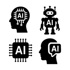 AI Technology Icons – Minimalistic Black and White Design