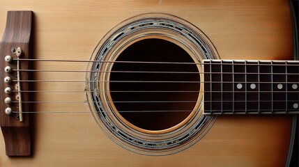 Obraz premium Close-Up of Acoustic Guitar Body and Sound Hole with Strings