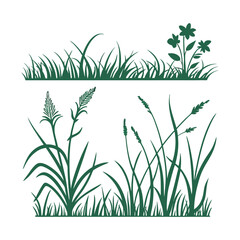 Green grass tufts, simple vector isolated elements,flat design,lawn border,grass blades, minimalist nature graphics,2D grass patches