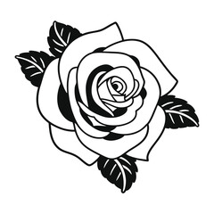 Minimalist Rose Bloom – Black & White Tattoo-Style Floral Illustration