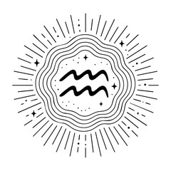 Aquarius Zodiac Symbol with Radiant Cosmic Lines – Mystical Line Art