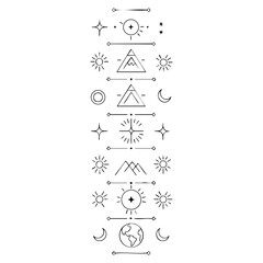 Sacred Geometry Vertical Design with Cosmic Symbols – Sun, Moon, Mountain, and Earth