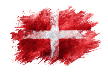 Danish Flag Textured Design with Red Background and White Nordic Cross on Transparent Background