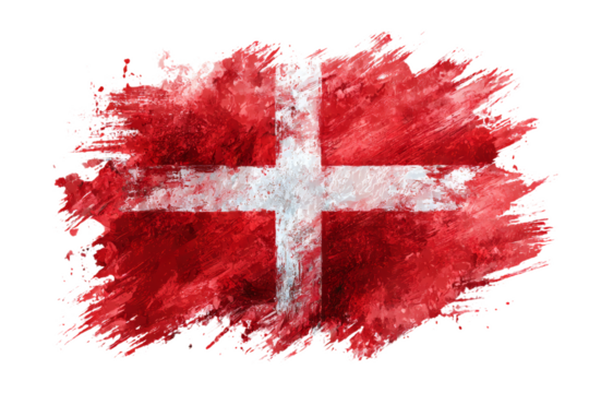 Danish Flag Textured Design with Red Background and White Nordic Cross on Transparent Background