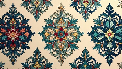 Intricate floral damask pattern in elegant muted tones , fabric, home