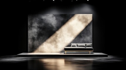 Dark modern interior design with a chaise lounge