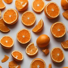 Fototapeta premium Fresh Orange Slices on White Background – Citrus Fruit Photography for Healthy Food Concepts.