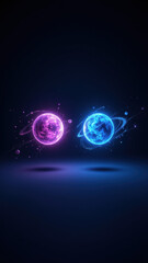 Obraz premium Two atoms with cosmic energy floating in space.
