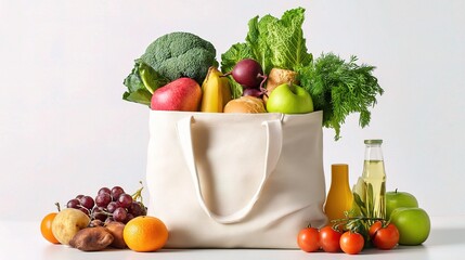 Fresh Produce and Healthy Ingredients in a Reusable Shopping Bag