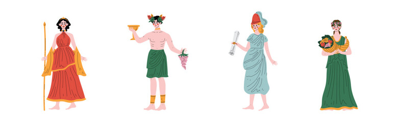 Greek Gods of Pantheon and Mythological Ancient Deity Vector Set