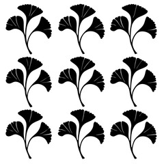 Minimal Ginkgo Leaves set Black Silhouette 
