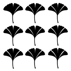 Ginkgo Biloba Leaf Silhouettes Vector Set on White Background

