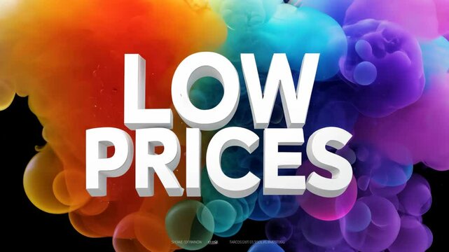 A colorful explosion with the words low prices written in white. The explosion is in the background and the words are in the foreground
