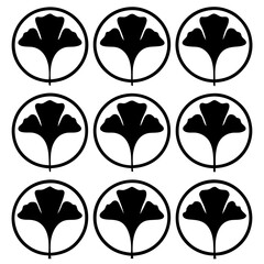 Minimal Ginkgo Leaves set Black Silhouette 
