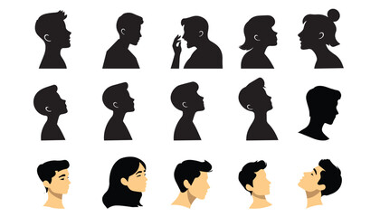 Vector silhouettes of man and women face