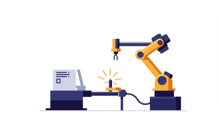 Automated Welding Station Illustration with Robotic Arm for Manufacturing Industry