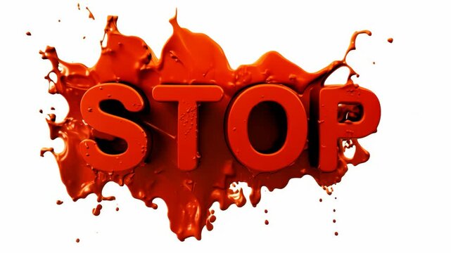 The word stop is written in red letters. The letters are squiggled and splattered with paint