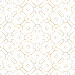 Gold line geometric seamless pattern. Linear hexagons, squares, octahedrons, diamond pattern. Art deco tile background.