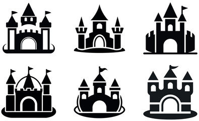 Fototapeta premium black and white silhouettes of inflatable castles icon set design