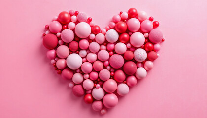 Obraz premium Heart decorated with pink and red spheres in various sizes and textures for a romantic celebration