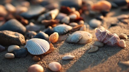 Seashells and Pebbles: A Golden-Hour Beachscape