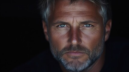 Obraz premium Close-up portrait of a mature man with a serious expression