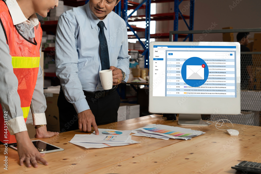 Poster email notification message showing on computer screen snugly. digital marketing message information 