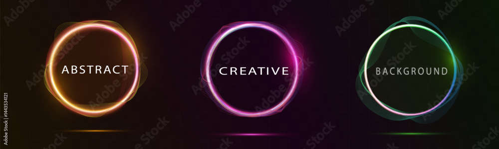 Aufkleber Creative abstract background with glowing neon circular waveforms and dark gradient design.
