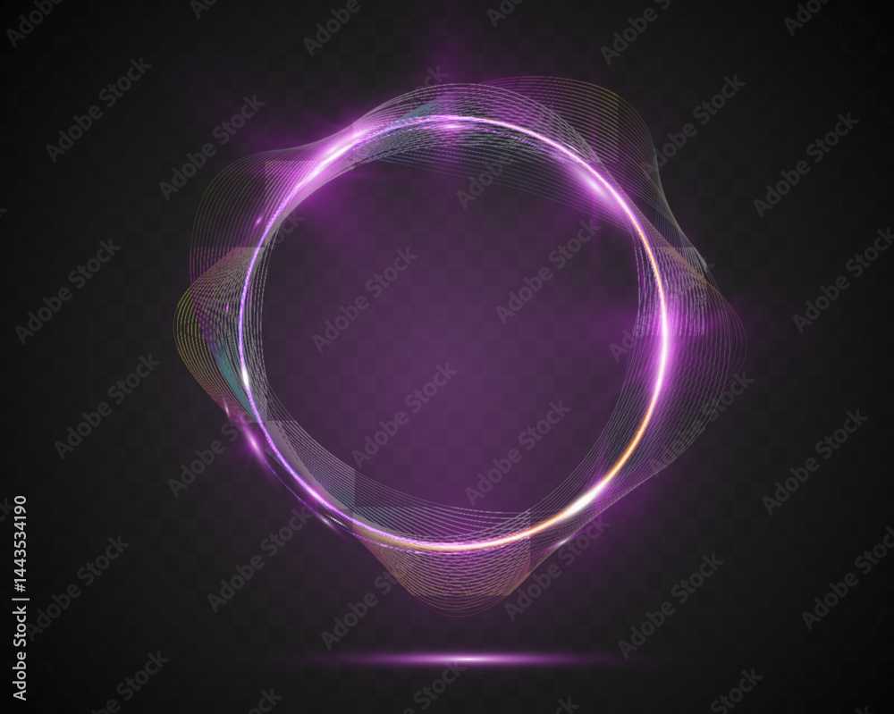 Poster Creative abstract background with glowing neon circular waveforms and dark gradient design.
