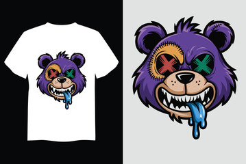 Mad Bear Graphic on Tee: A cool, stylized graphic of a quirky bear's head design on a tee shirt, a striking display of character in streetwear fashion.