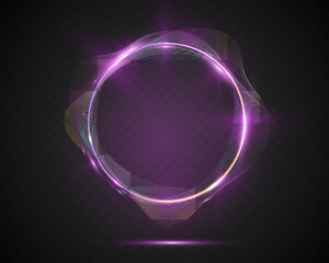 Creative abstract background with glowing neon circular waveforms and dark gradient design.
