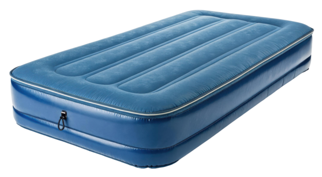 blue inflatable mattress on a transparent background for camping or guest bed needs and travel comfort - Powered by Adobe