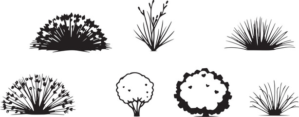 A set of shrubs, bushes, trees. Hand drawn vector illustration