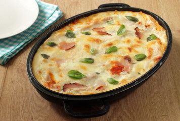 lasagne with tomato sauce and bacon