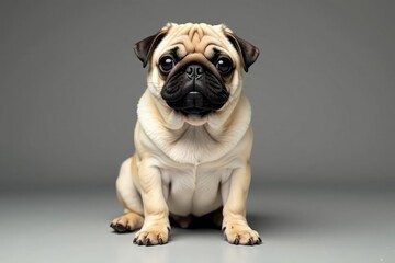 Obraz premium Single pug, facing forward, on seamless white backdrop , one, pug