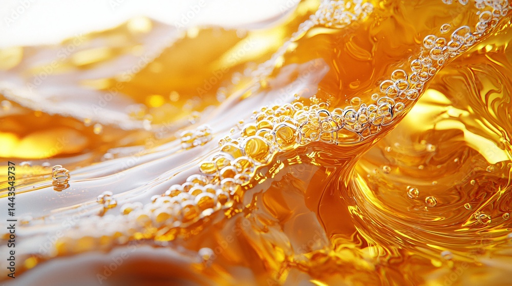 Poster bright yellow liquid pooling and creating abstract patterns with soft light diffusion effects for a 