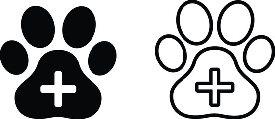 Obraz premium pet paw logo with love and plus icon vector file