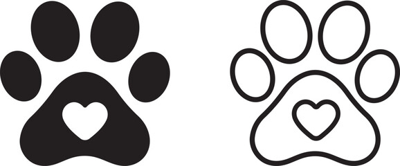 pet paw logo with love and plus icon vector file
