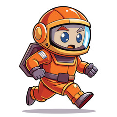 Fototapeta premium Funny space explorer character in orange suit for kids