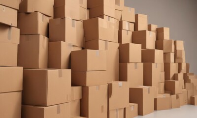 Multiple brown cardboard boxes, clean background ,  isolated,  green