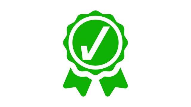 Approval Badge Icon with Check Mark, Ribbon Badge with Check Mark Icon, Success Confirmation Animation