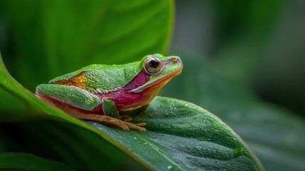 Obraz premium Emerald Canopy: A Vibrant Frog on Lush Foliage