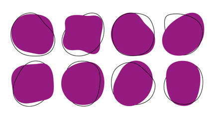 Minimal Abstract Organic Shapes with hand drawn black line accents. Pastel violet Color Vector Composition, fluid silhouette, simple vector smooth ink stain. Perfect for branding, social media