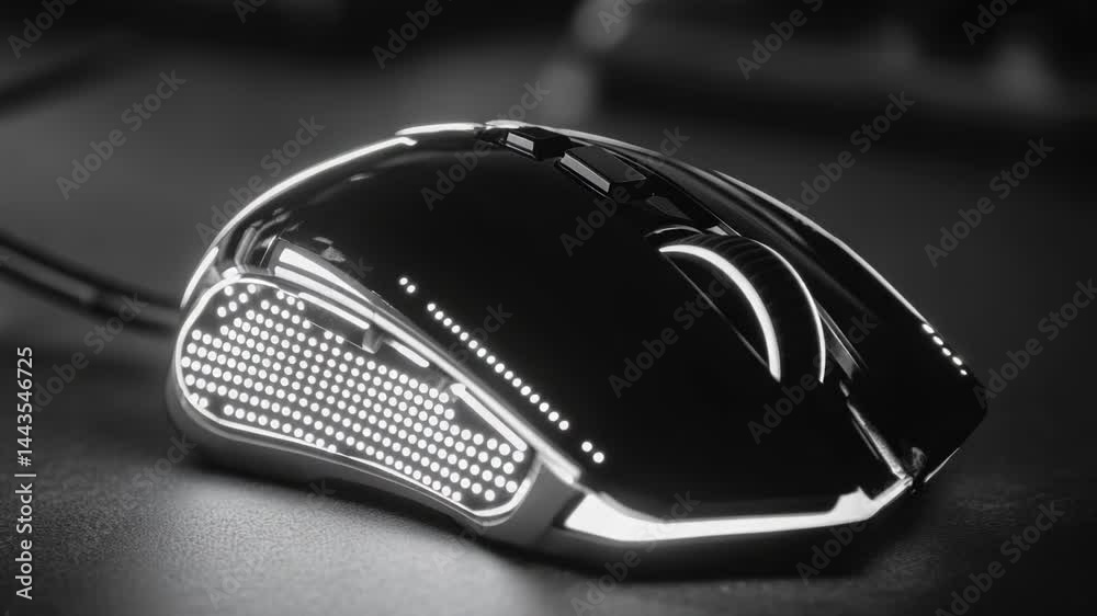 Poster a simple black and white photo of a computer mouse
